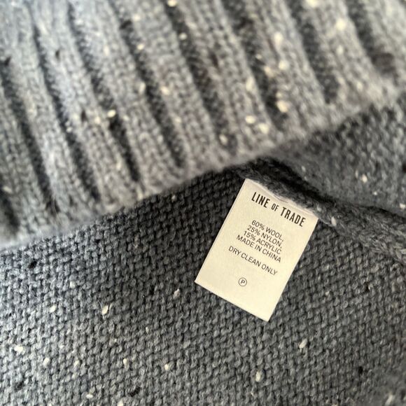 Line of Trade Sweater Mens XL Blue Speckled Donegal Wool Blend Elbow Patches - Picture 3 of 6